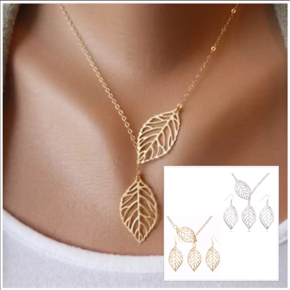✨NEW✨Silver Double Leaf Delicate Necklace - Picture 2 of 2